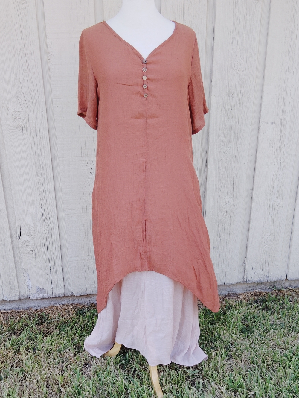 Zanzea Dusty Rose High-Low Button Front Tunic Dress